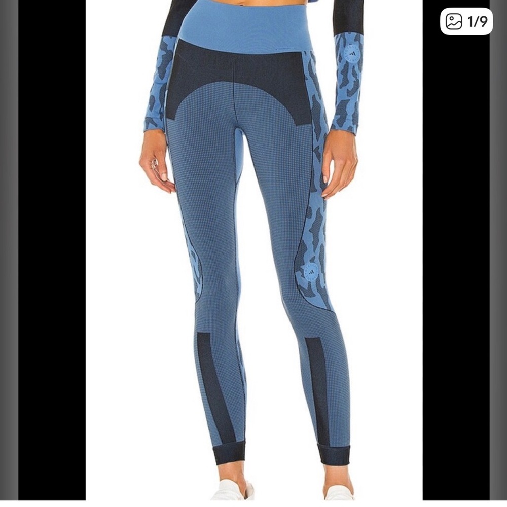 Adidas by Stella McCartney Blue Camo Seamless Crop Top & Leggings SET - Picture 4 of 6